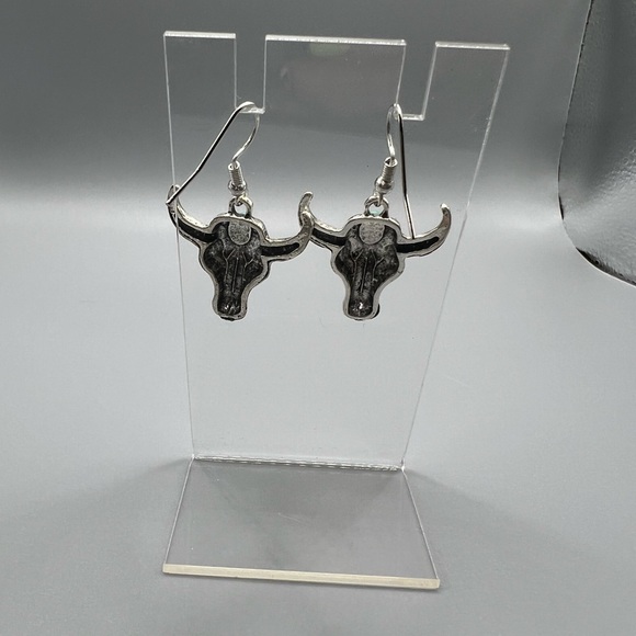 Turquoise Bull Skull Earrings - Handmade E0131C - Picture 5 of 5